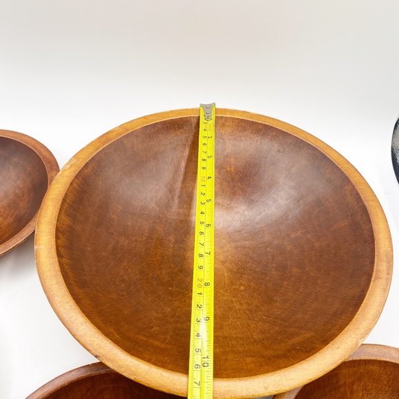 Wooden Salad Bowls Cute Set of Seven 11” Serving Bowl & Six 7” Small Bowl - Picture 9 of 15